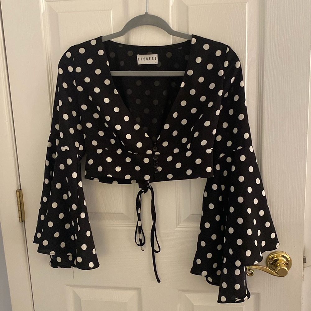 Lioness Black and White Polka Dot Crop Top